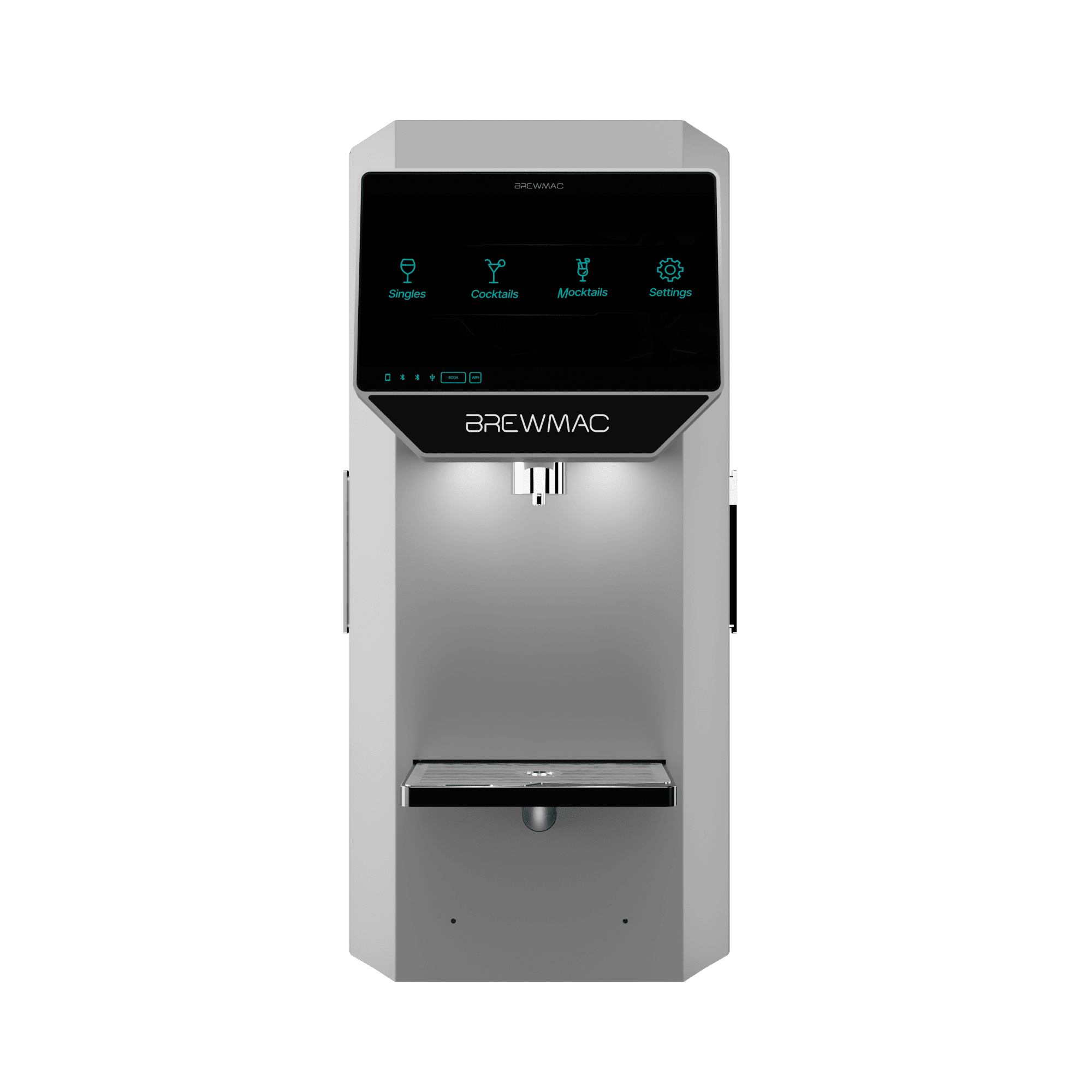 Brewmac Classic commercial bartending machine in silver, dispensing a cocktail